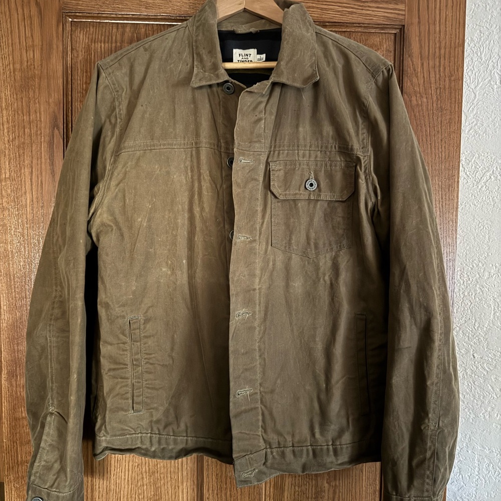 Huckberry Flint and Tinder Flannel-Lined Waxed Trucker Jacket sz L